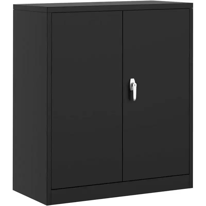 Black Steel Locking Storage Cabinet with 2 Adjustable Shelves, Single User