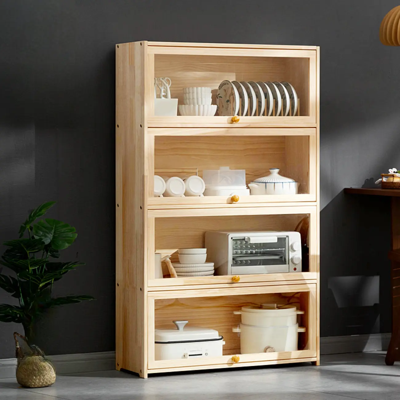 Kitchen Natural Wooden Multi-Shelf China Cabinet