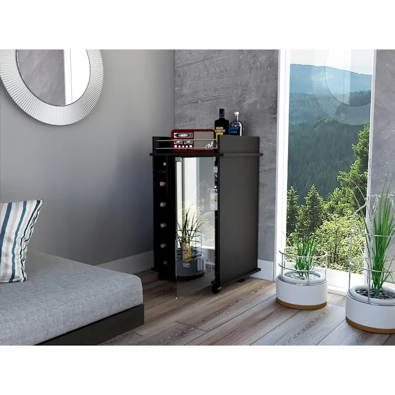 Dukat Bar Cart, Two Shelves, Six Built-in Wine Rack and Four Casters