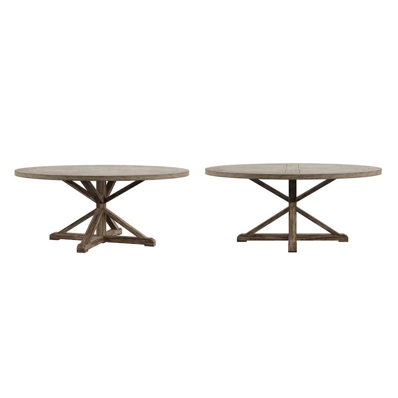 Krakova Rustic X-Base Round Pine Wood Dining Table