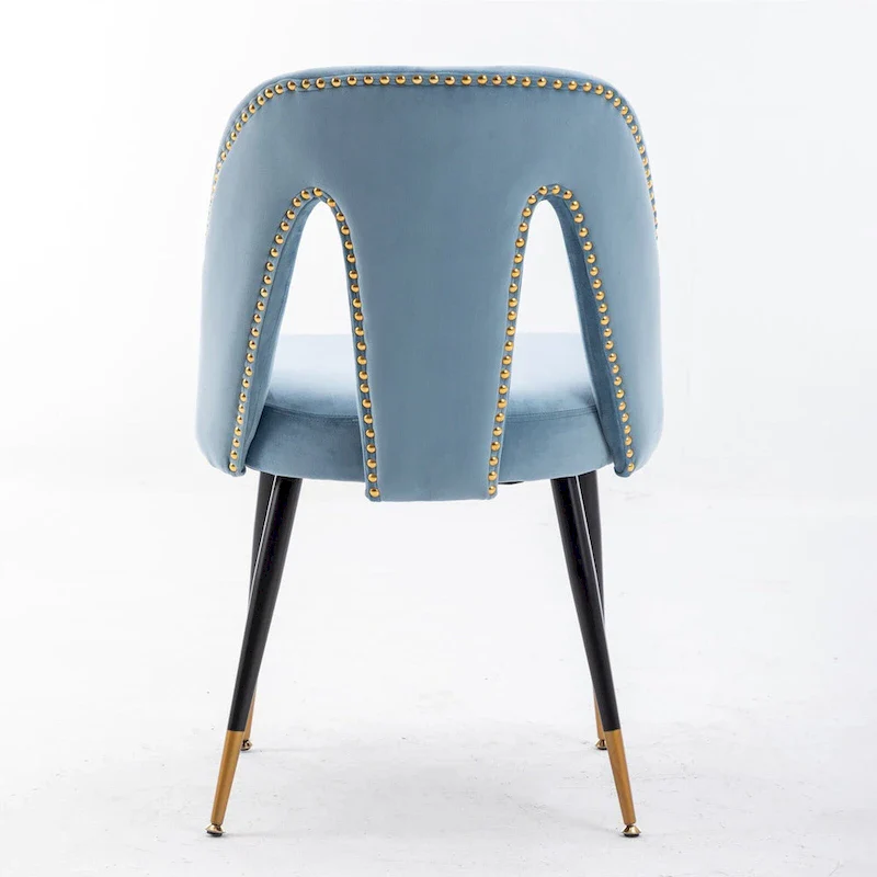 Modern Upholstered Dining Chairs with Nailheads and Metal Legs