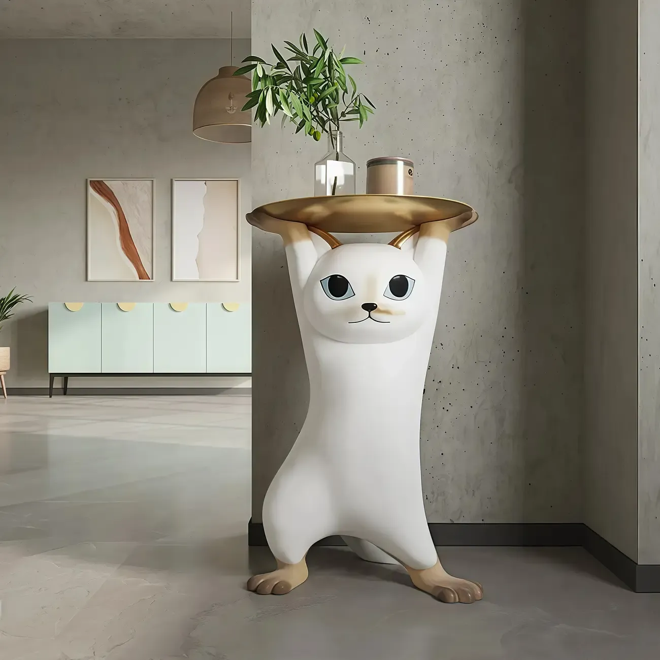 Modern Cute Cat-Shaped Golden Round Top Side Table