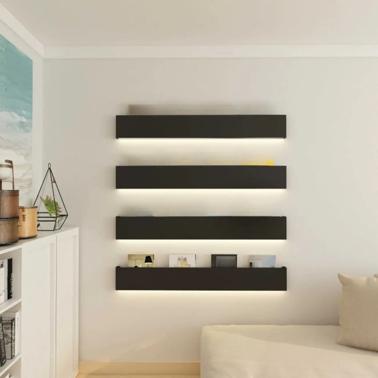 Modern Black Wall-Mounted Metal Floating Bookcase