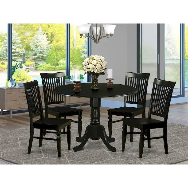 5-Piece Round Dining Table Set with Drop Leaf and 4 Chairs (Finish Options)