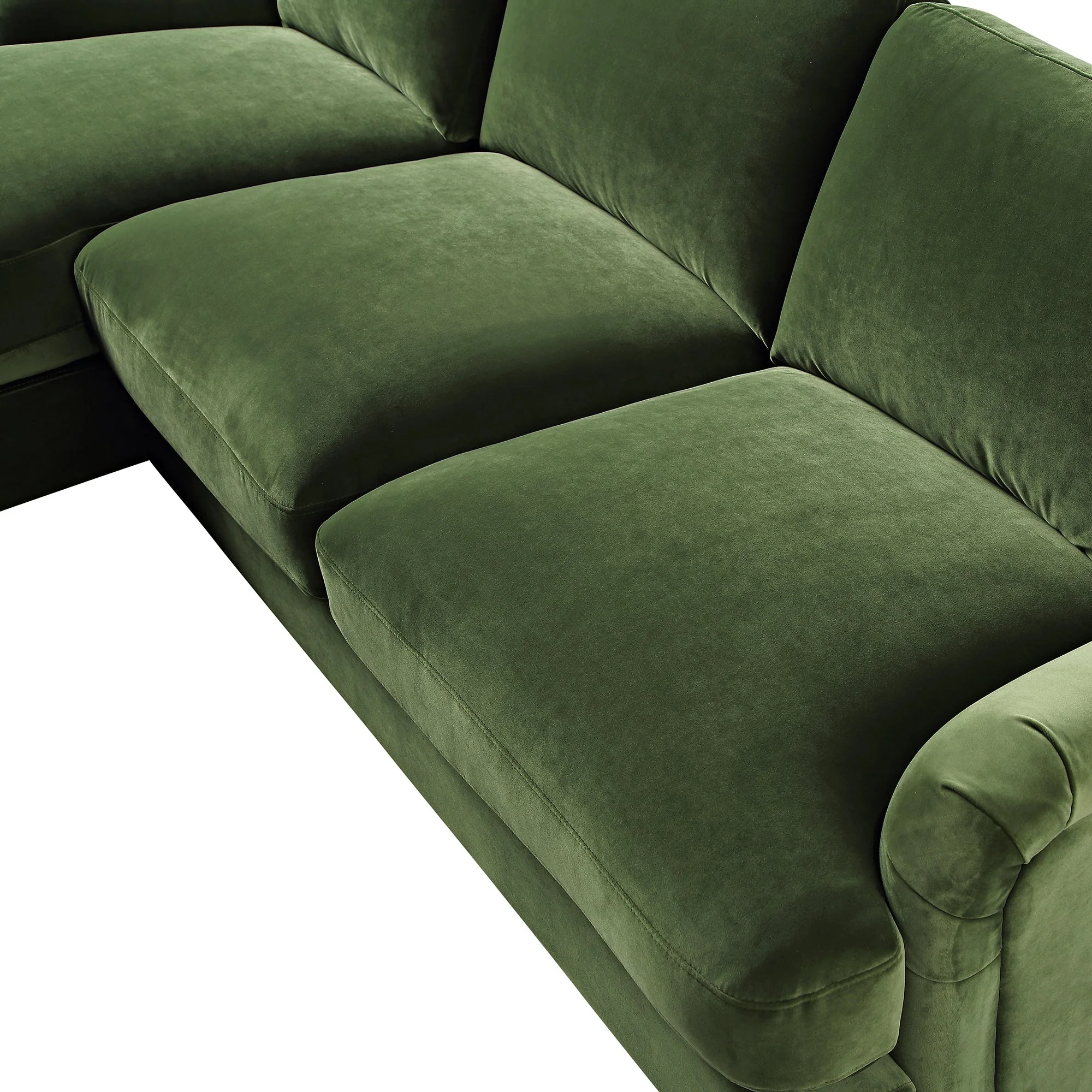 Fern Green Velvet Sofa, Grande Chaise Sofa Left Hand Facing