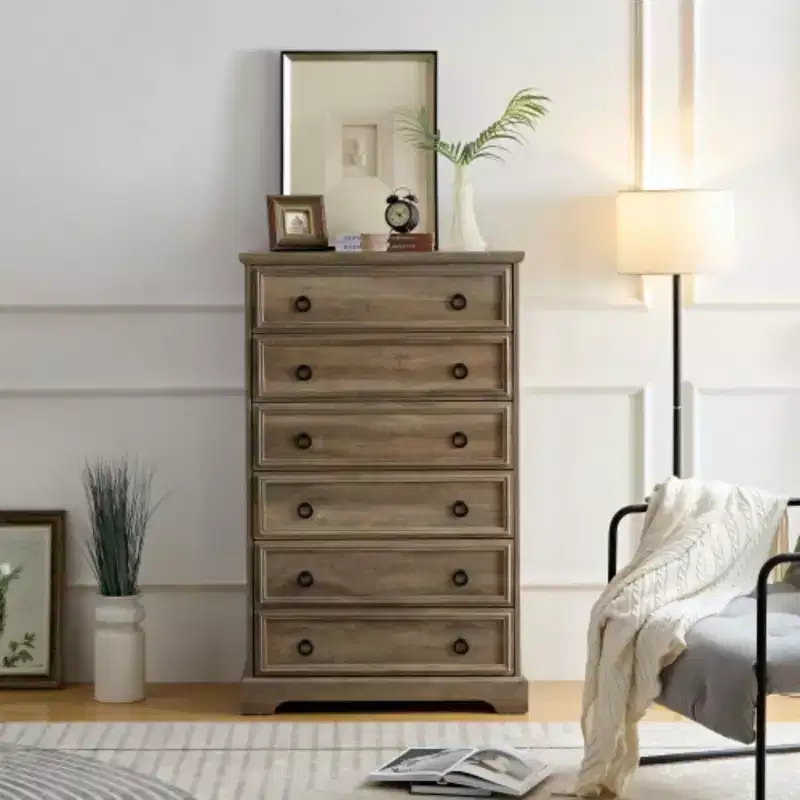 Modern 6 Drawer Dresser, Dressers for Bedroom, Tall Chest of Drawers Closet Organizers & Storage Clothes - Easy Pull Handle