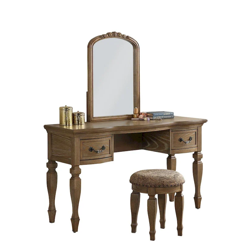 Rubber Wood Vanity Set with Stool