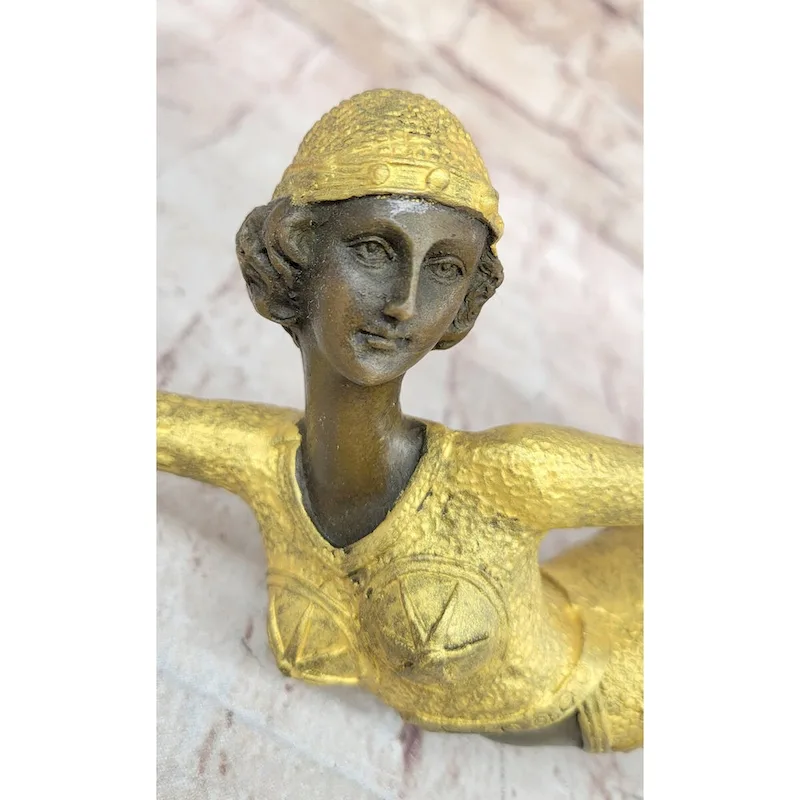 Chiparus Art Deco Bronze Dancer Girl In Long Dress W/ Gold Patina
