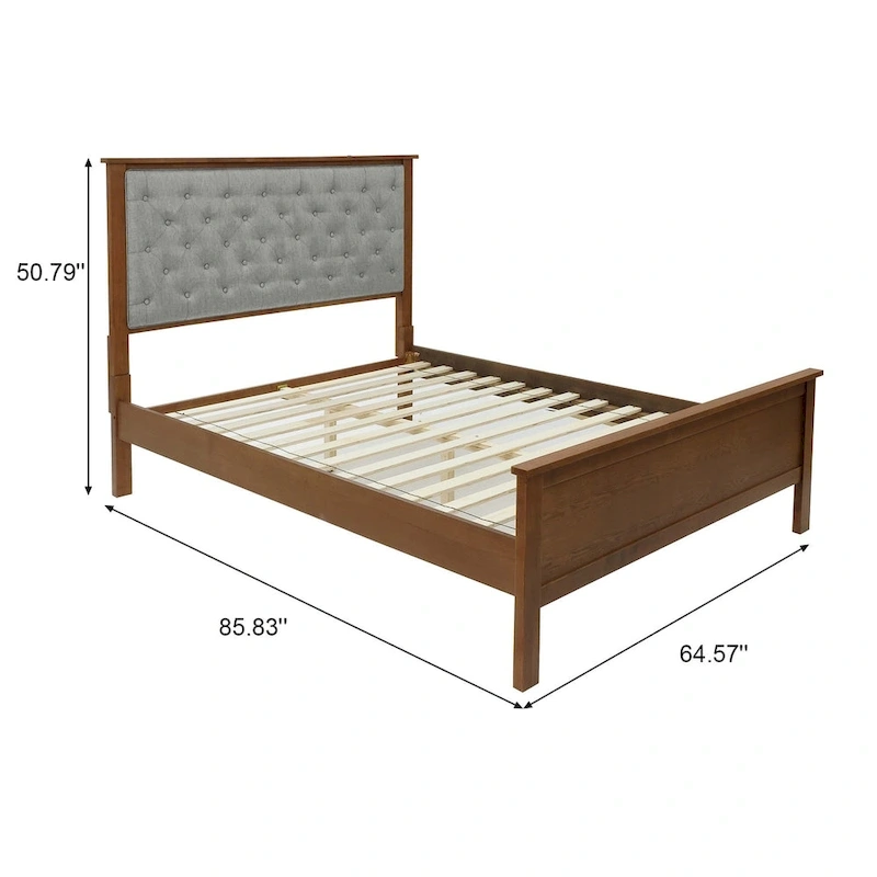 Gray Upholstered Queen Bed Headboard and Wood Footboard Set