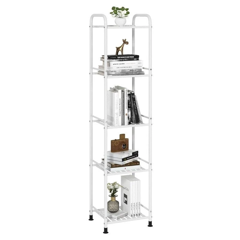 Black / White 5-Tier Narrow Metal Shelving Unit – Single