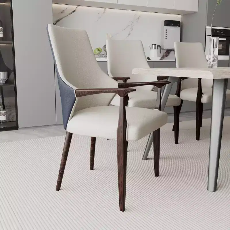 LeisureMod Elm Modern Dining Arm Chairs Set of 2  Leather Upholstery with Wood Legs, Mid-Century Style, Kitchen, Contemporary Dining Room