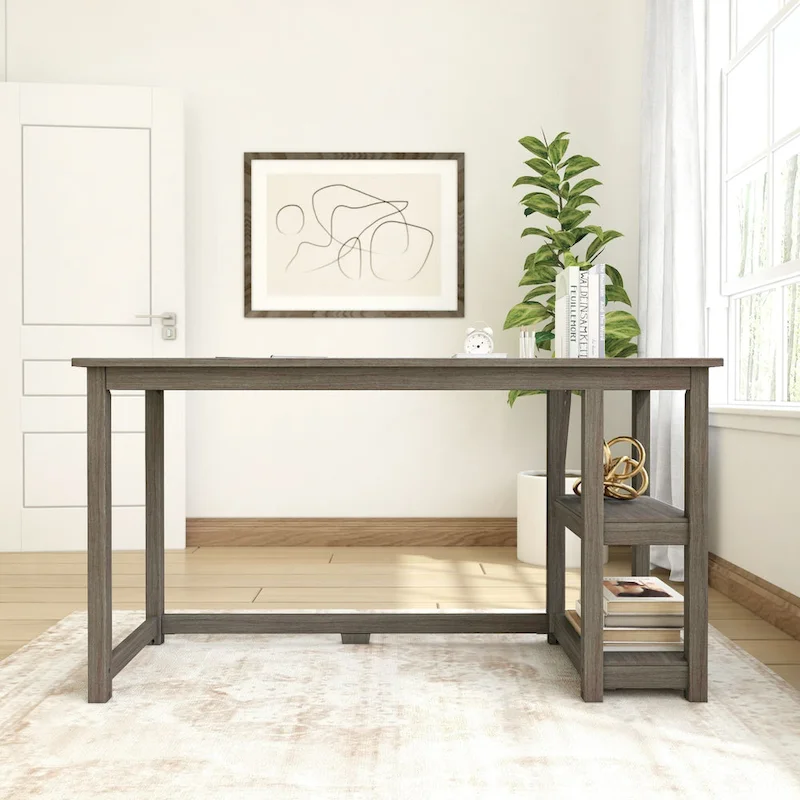 Computer Desk with Bookshelves - Wood Finish