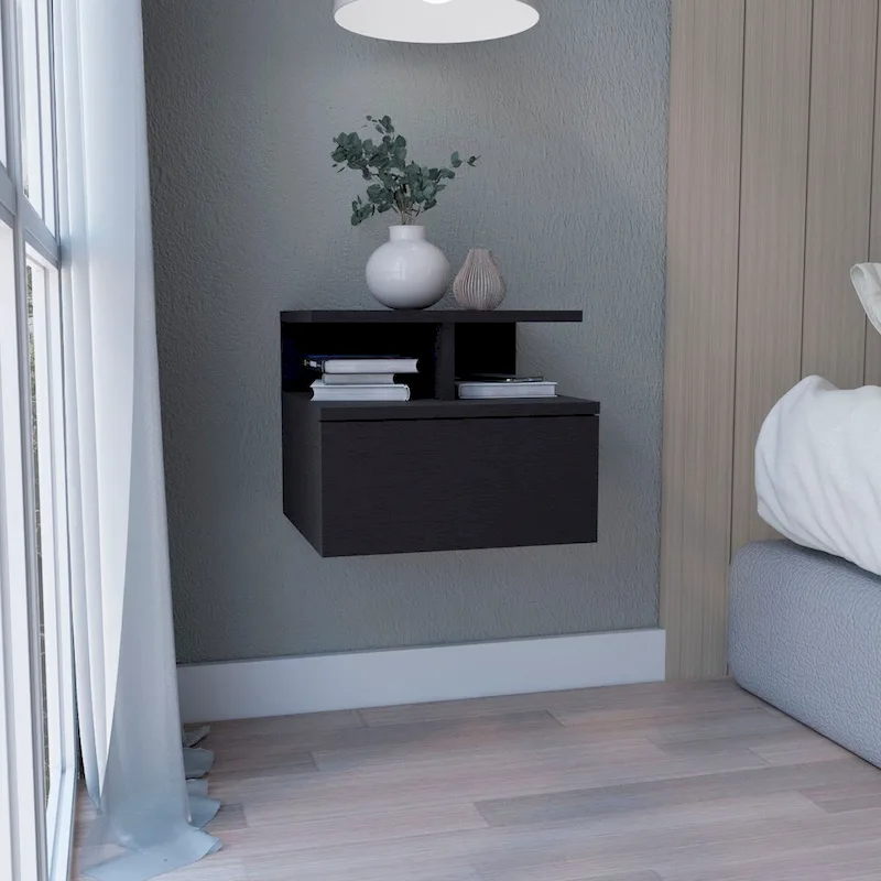 Floating Nightstand 12 H,Wall Mounted with Single Drawer and 2-Tier Shelf,for Bedroom,Closet,Entryway,College Dorm