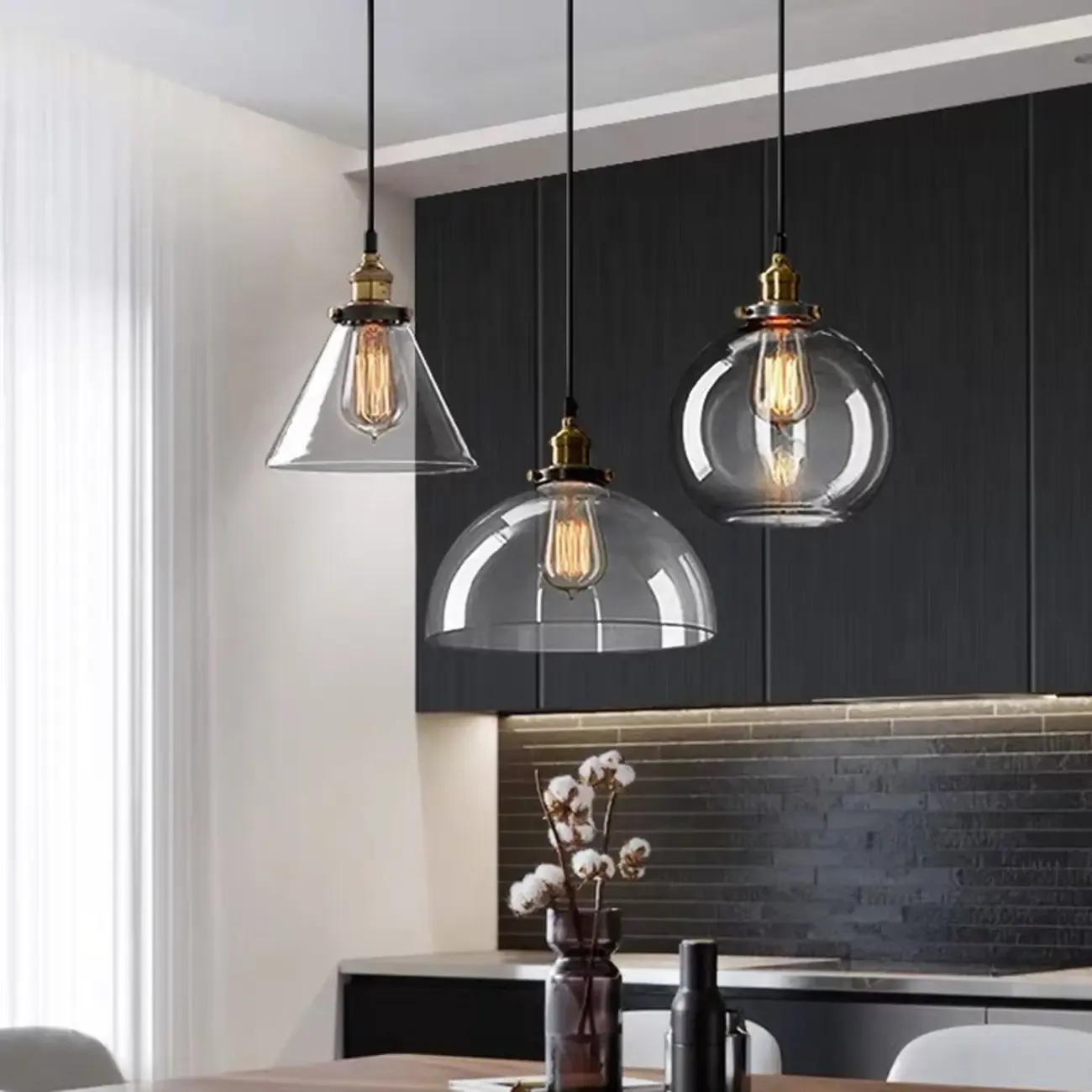 Old School Hardwired Globe/Barrel/Warehouse Clear Glass Pendant for Indoor with Grey/Translucent/Amber Vitreous Shade