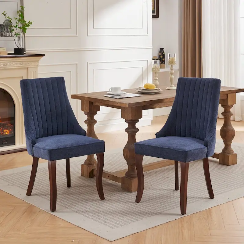Rayon Cloth Flocking Linen Dining Chairs Channel Kitchen Dinner Chair Comfy Fabric Upholstered Accent Chair,Set of 2