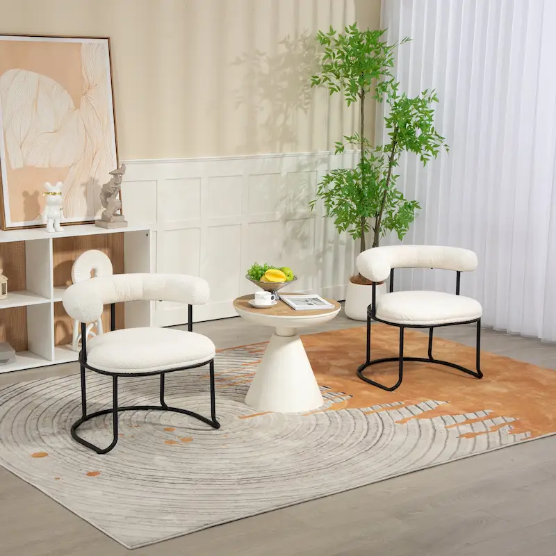 Mid-Century Modern Boucle Dining Chairs Set of 2