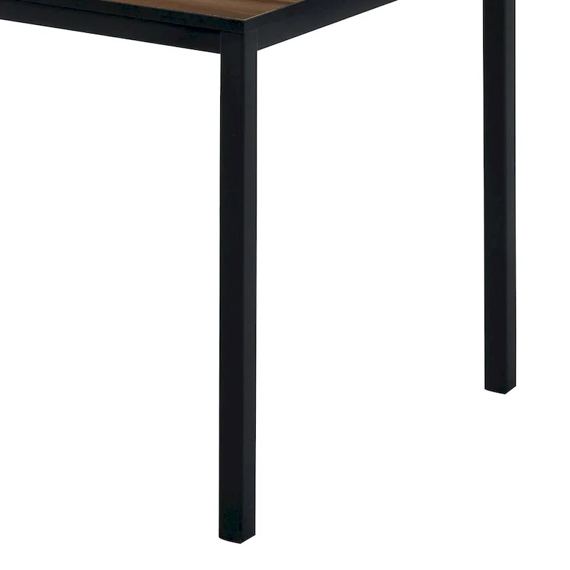 3 Piece Dining Table Set, 2 Benches, Brown Wood Grain Top, Black Metal