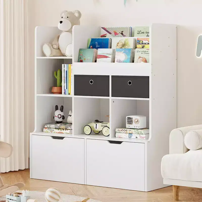 47.8 Kids Bookshelf & Toy Organizer with Drawers & Cubbies for Playroom, Classroom & Nursery - white