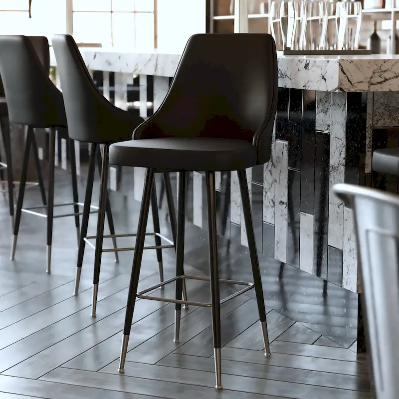 Commercial LeatherSoft Bar Height Stool with Metal Feet & Footrests - 2 Pack - 18.5W x 20D x 43.25H