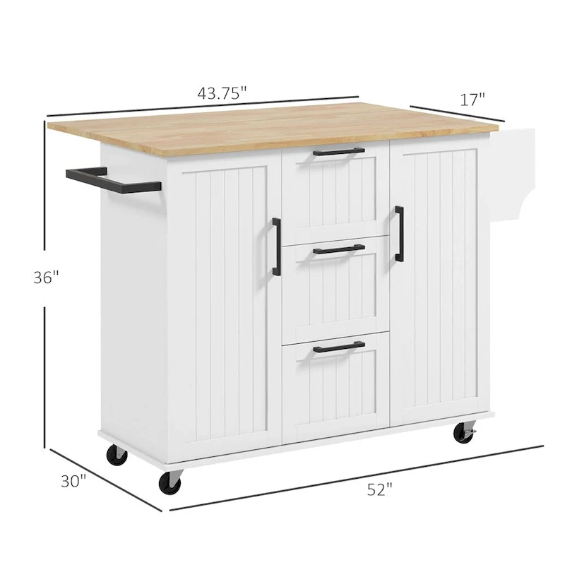 Kitchen Island with Drop Leaf,Rolling Kitchen Cart on Wheels w/Drawers