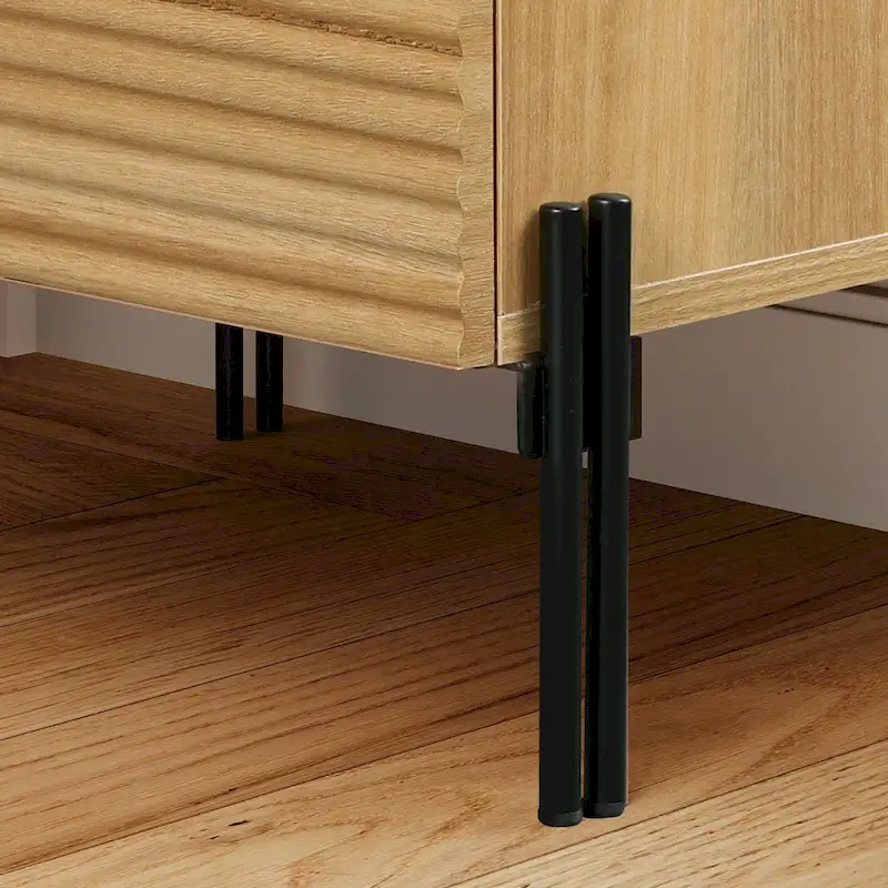 WAMPAT Fluted Nightstand with Charging Station,Modern Side Table with 2 Drawers