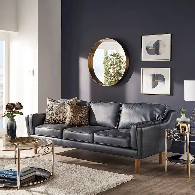 Darius Blue Oxford Leather Sofa by iNSPIRE Q Modern