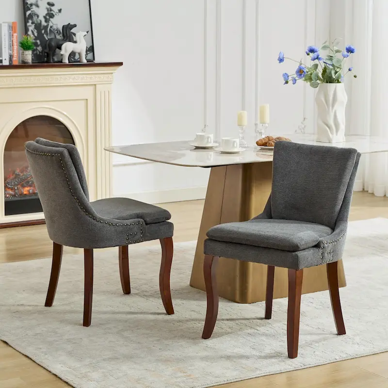 Modern Dining Chairs Set of 2,Chenille Upholstered Dining Chairs,Living Room Accent Leisure Chairs with Curved Solid Wood Legs