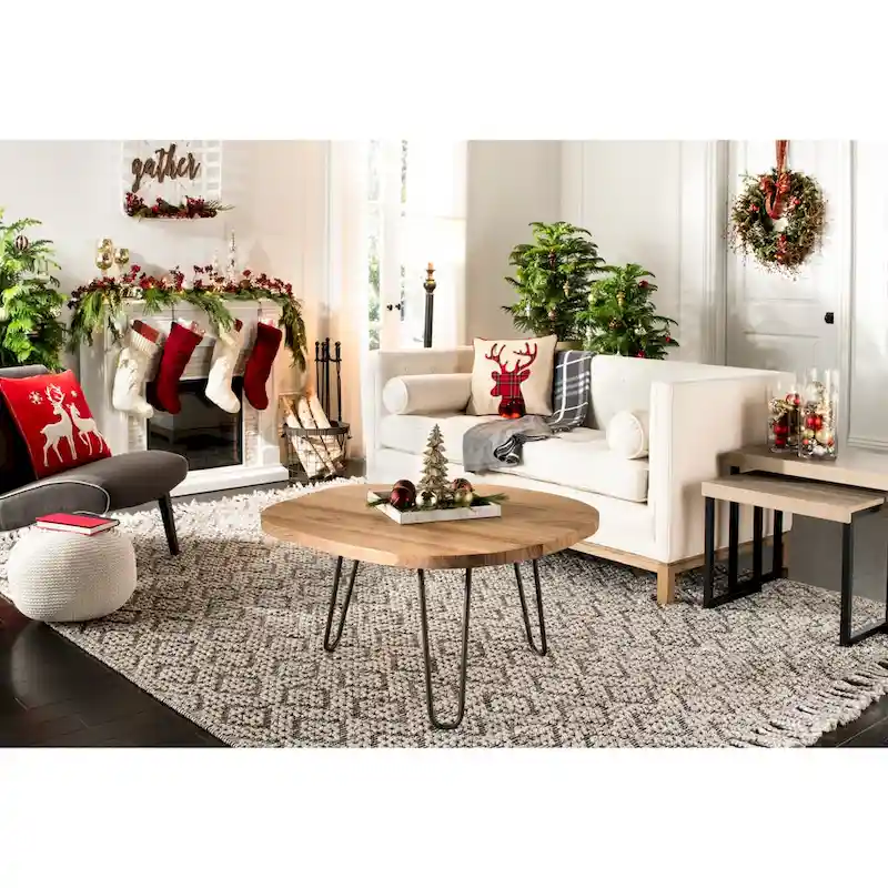 Weathered Oak Free Edge Coffee Table with Black Steel Hairpin Legs