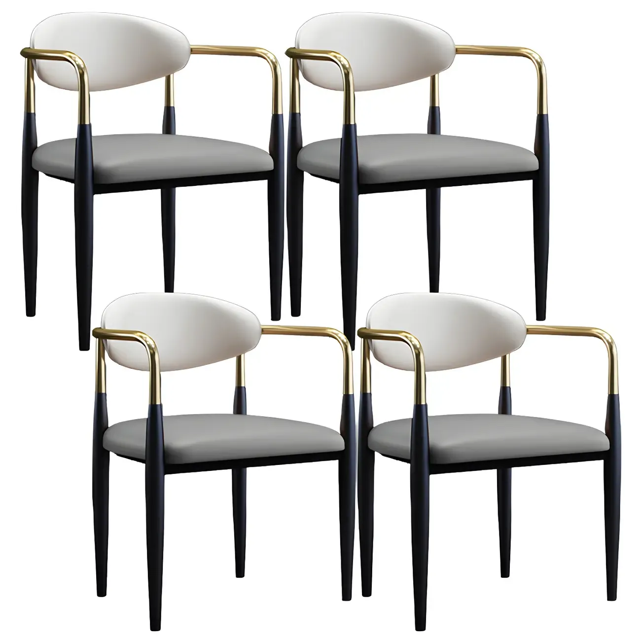 Curved Metal Legs Faux Leather Armrest Dining Chair