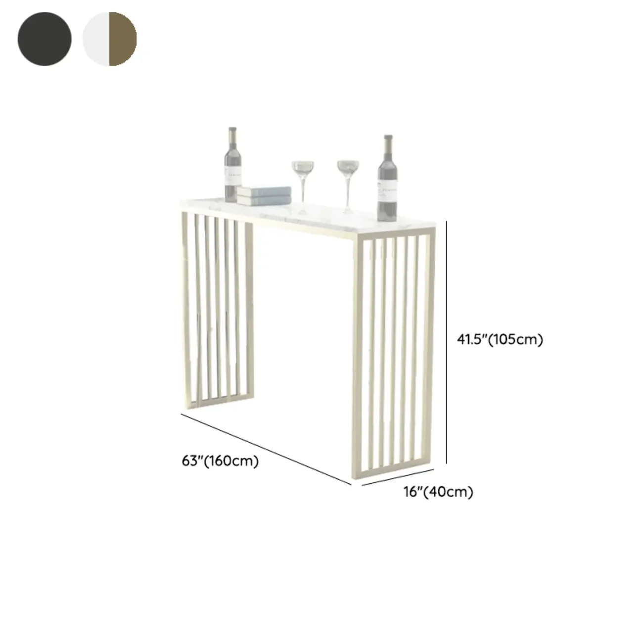 Glam White Faux Marble Gold Rail Metal Base Bar Tables