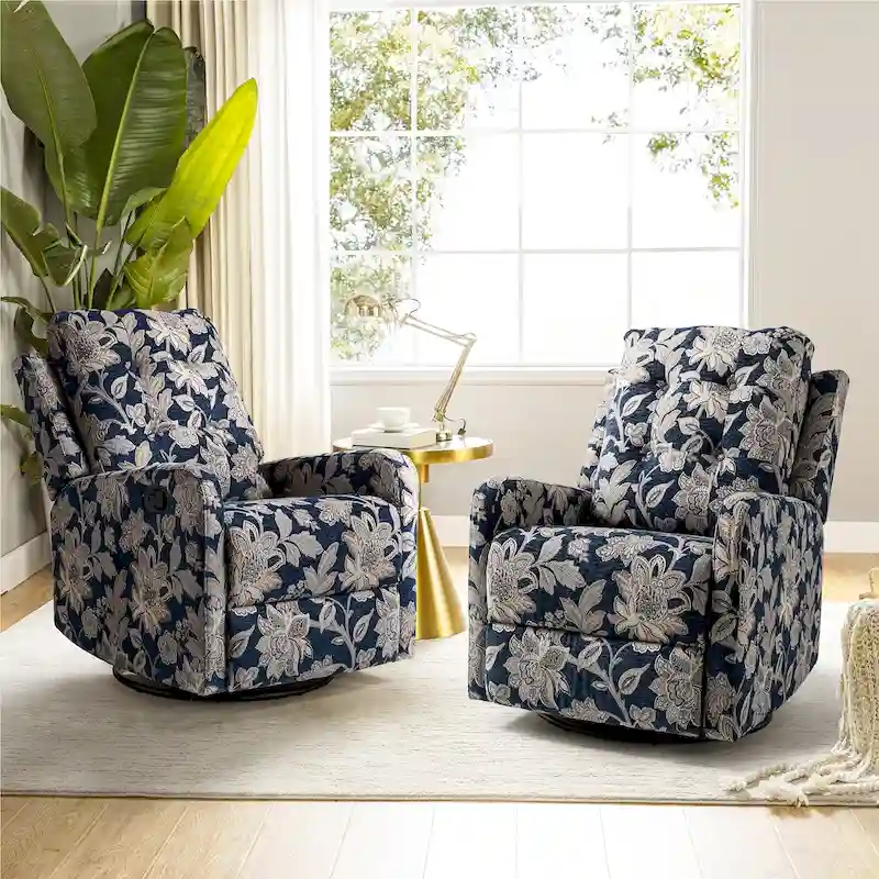 Floral Manual Swivel Recliner with Tufted Back Set of 2