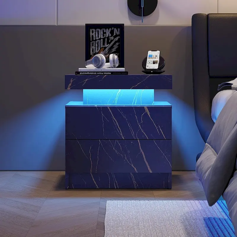 2 Drawers Nightstand with LED Lights
