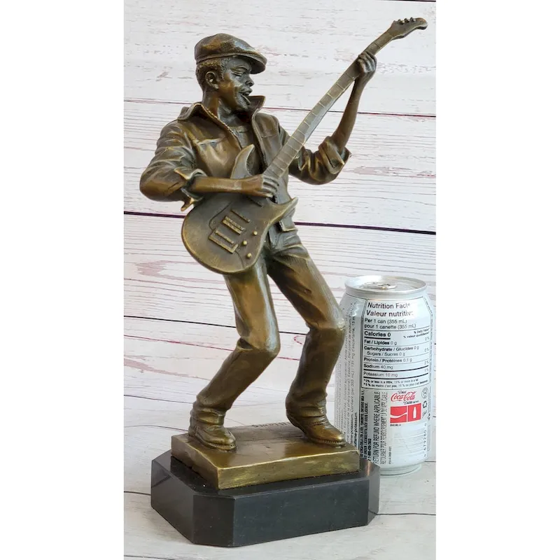 African American Bist B Guitar Player Bronze Statue Sculpture Original Art