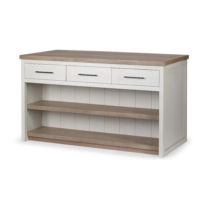 HomeRoots White And Brown Two Tone Wooden Kitchen Island With 3 Drawers - 30' X '34.5' X '60