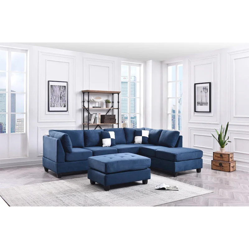 Malone 111 in. Suede 4-Seater Sectional Sofa with 2-Throw Pillow - 111 L x 78 W x 34 H