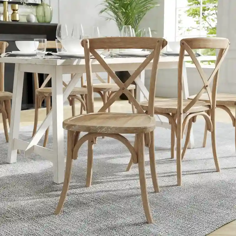 Modern Solid Wood Stacking Cross Back Dining Chairs (Set of 2)