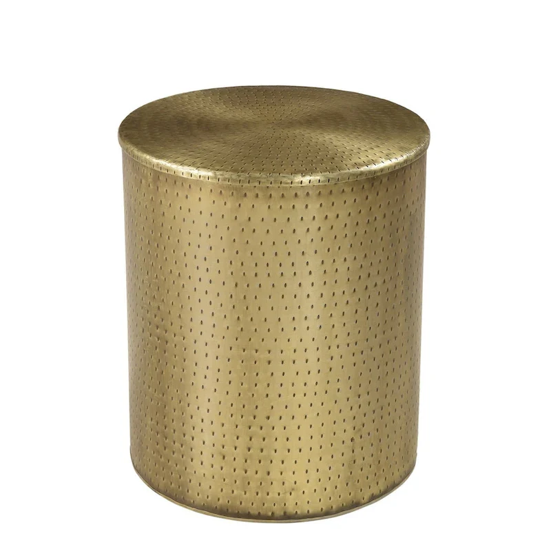 Gold Round Metal Drum End Table – 1-Person Accent