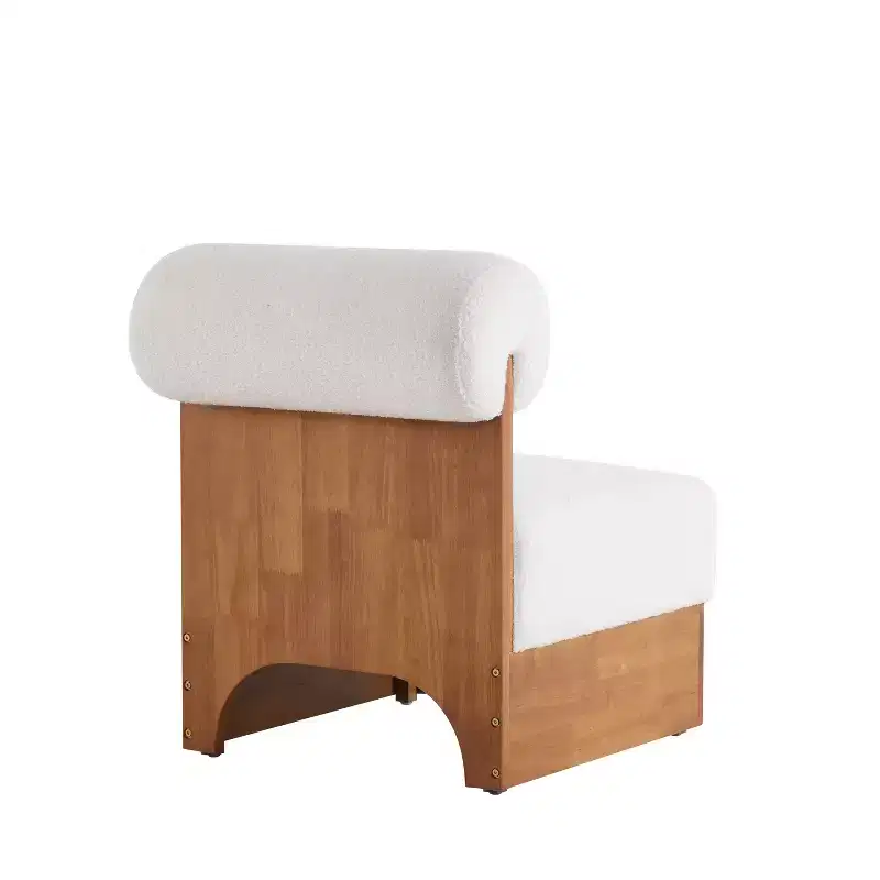 Vatros Modern Boucle Lounge Chair with Solid Wood Frame and Rolled Backrest