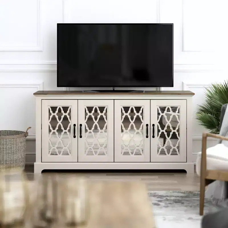 GALANO TV Stand with Mirrored Door Storage 59.6 W  15.7 D  29.3 H