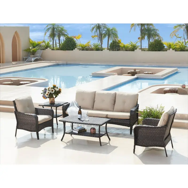 Pocassy 4-Piece Patio Wicker Conversation Sofa Set
