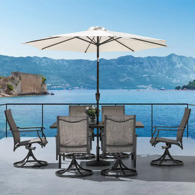 7-Piece Outdoor Aluminum Dining Set with Swivel Design