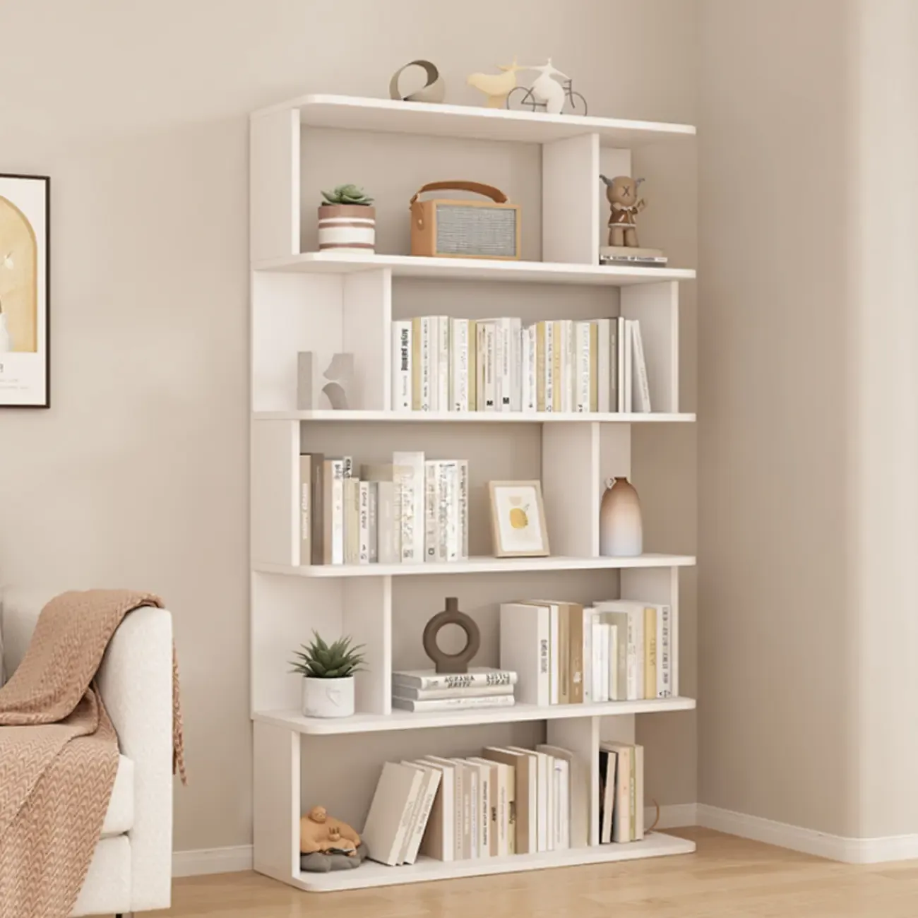 Mid-Century Vertical Walnut Wood Bookcase Open Back