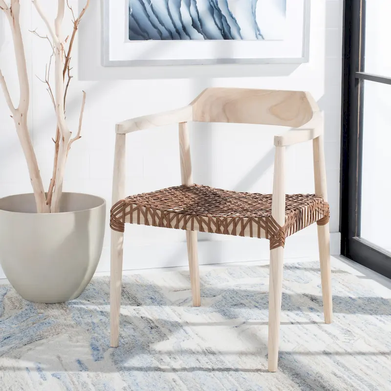 Munro Wanda Woven Leather & Solid Wood Accent Chair (Fully Assembled) - 22  W x 20.5  L x 28.5  H - 22Wx21Dx29H