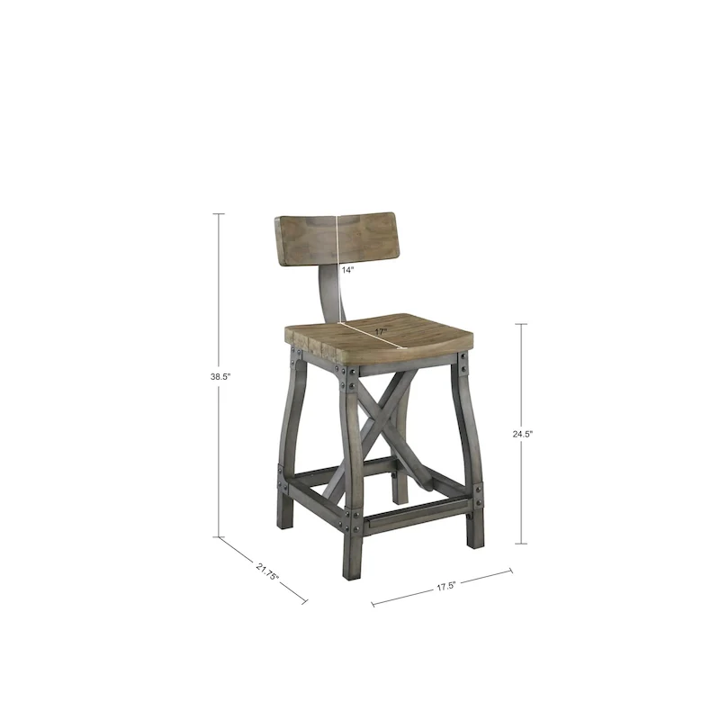 Amber/Oak Industrial Wood & Metal Counter Stool with Removable Back, 1-Person