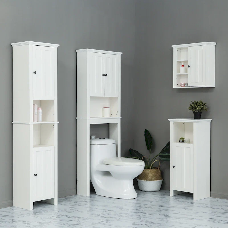 White MDF Wood 67-Inch Tall Tower Bathroom Linen Cabinet