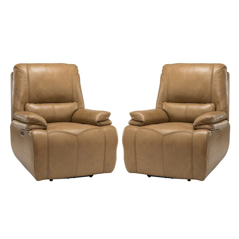 Clara Genuine Leather Power Recliner with Cushion Padded, Set of 2