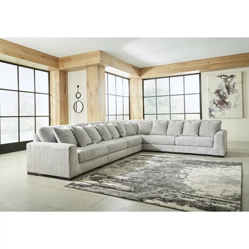 Pewter Contemporary Sectional Sofa with Chevron Pattern - 171 W x 132 D x 39 H