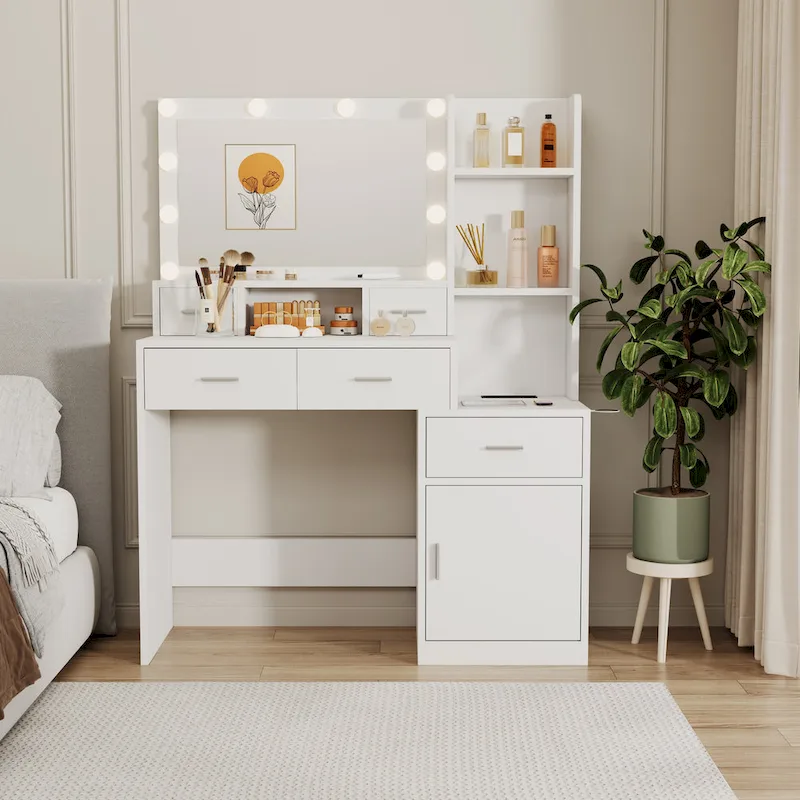 Smart Mirror Dressing Table with Drawers and Storage Cabinet - 15.75 x 43.31 x 55.91