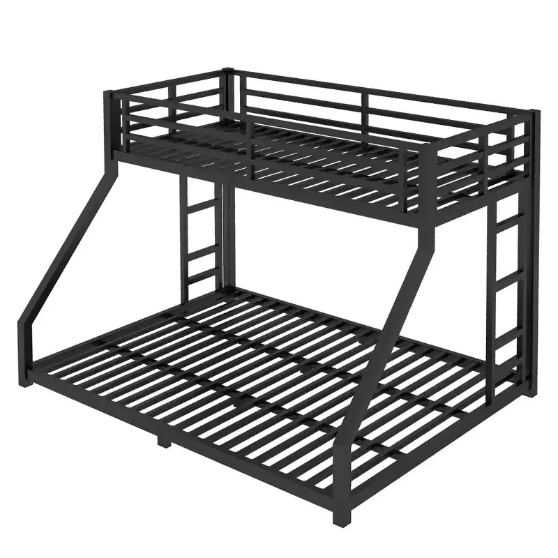 Bellemave Metal Twin XL over Queen Bunk Bed with Dual Side Ladders, Heavy Duty Frame, Noise-Free, No Box Spring Needed, Space-Saving, Black