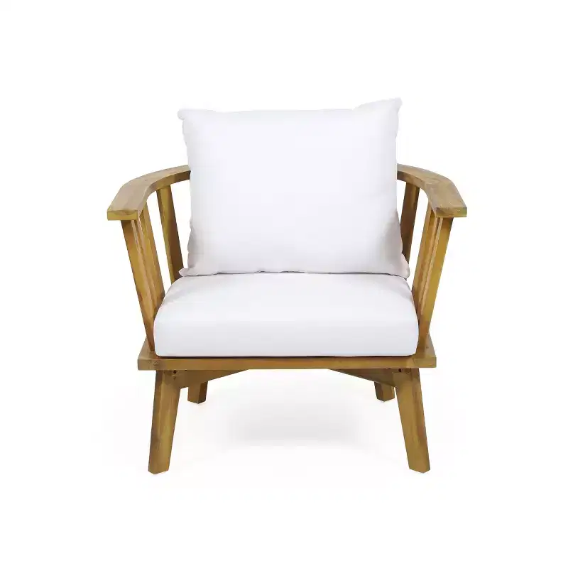 GDFStudio Dean Outdoor Acacia Wood Club Chairs with Cushions, White/Teak
